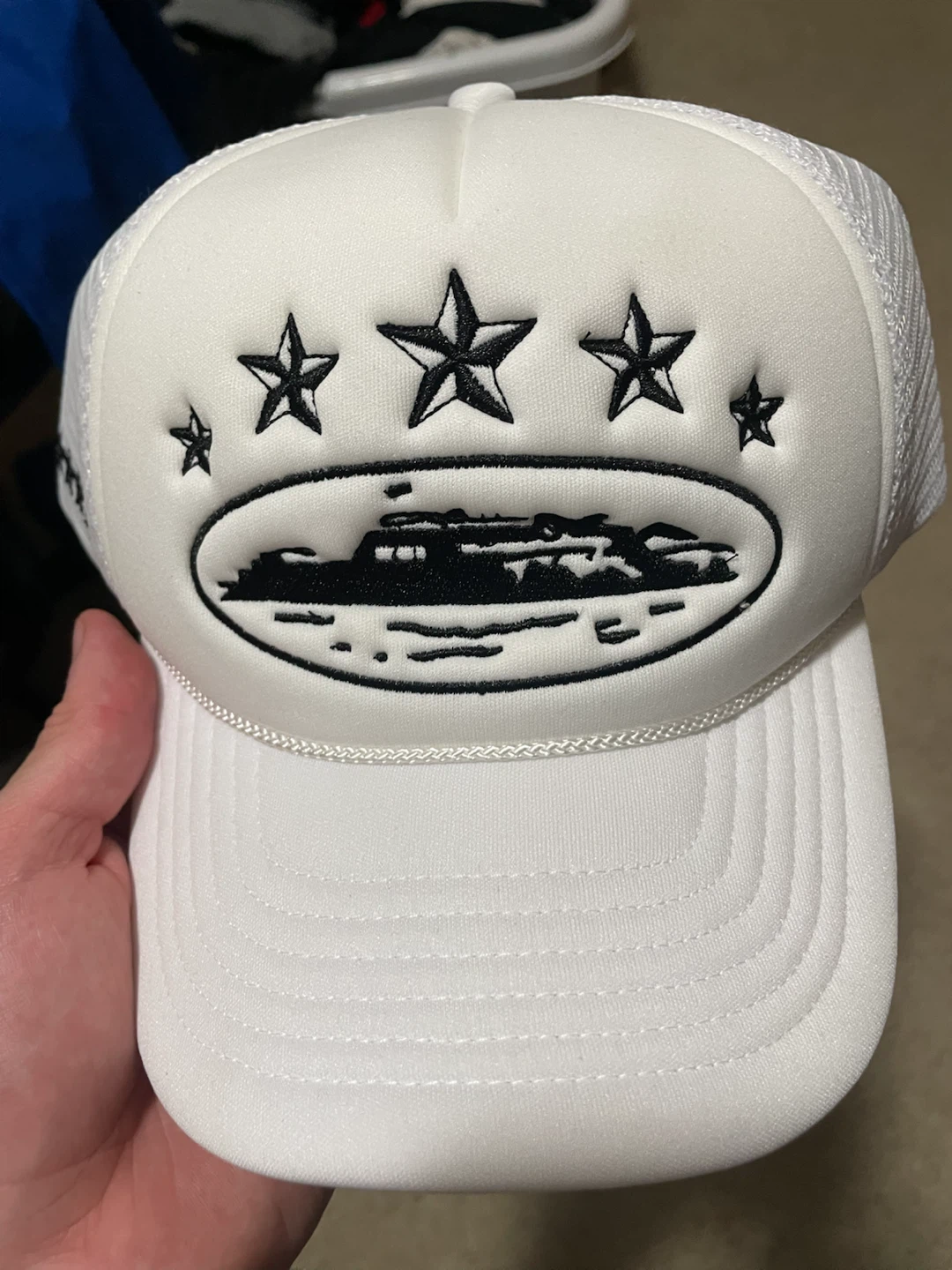 Corteiz 5 Star Trucker Cap White