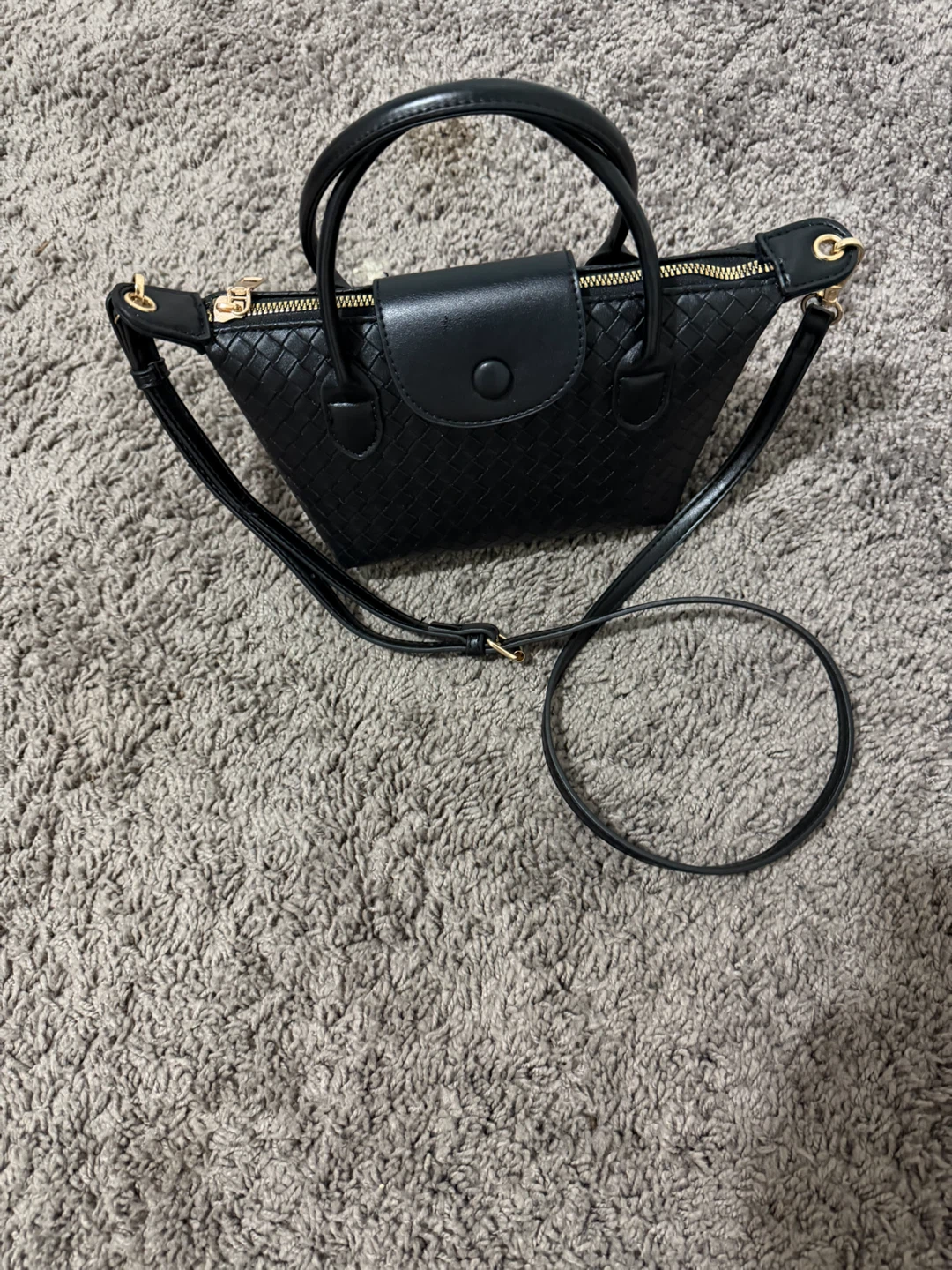 Black Woven Mini Crossbody Bag