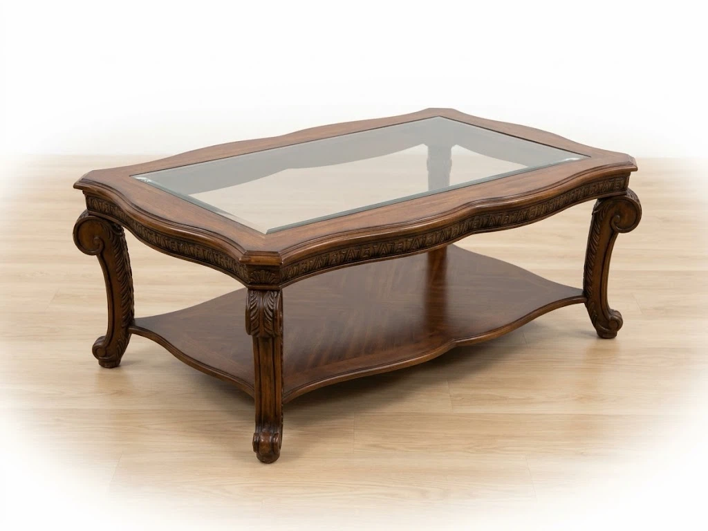Traditional Wood and Glass Coffee Table