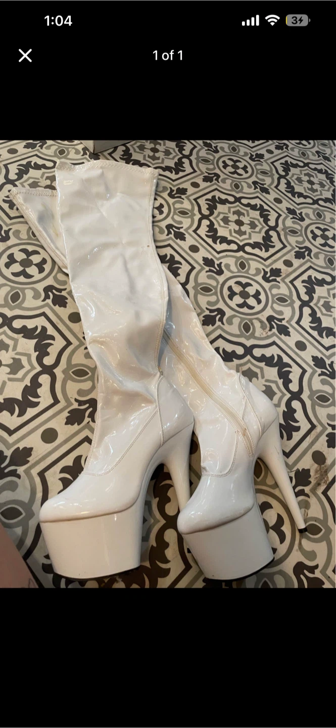 White Patent Thigh-High Platform Boots
