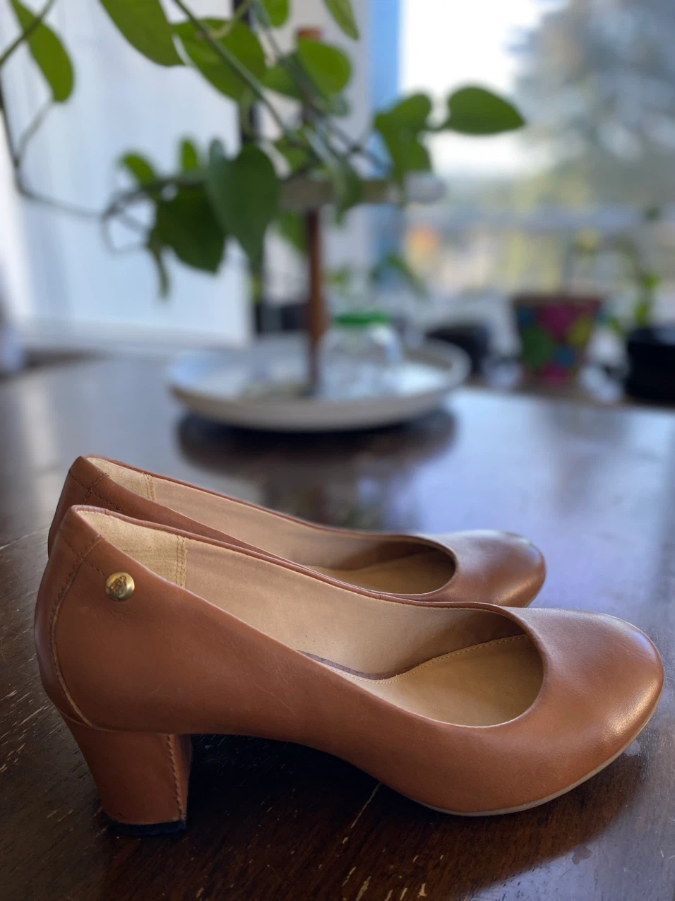 Hush Puppies Tan Leather Block Heels