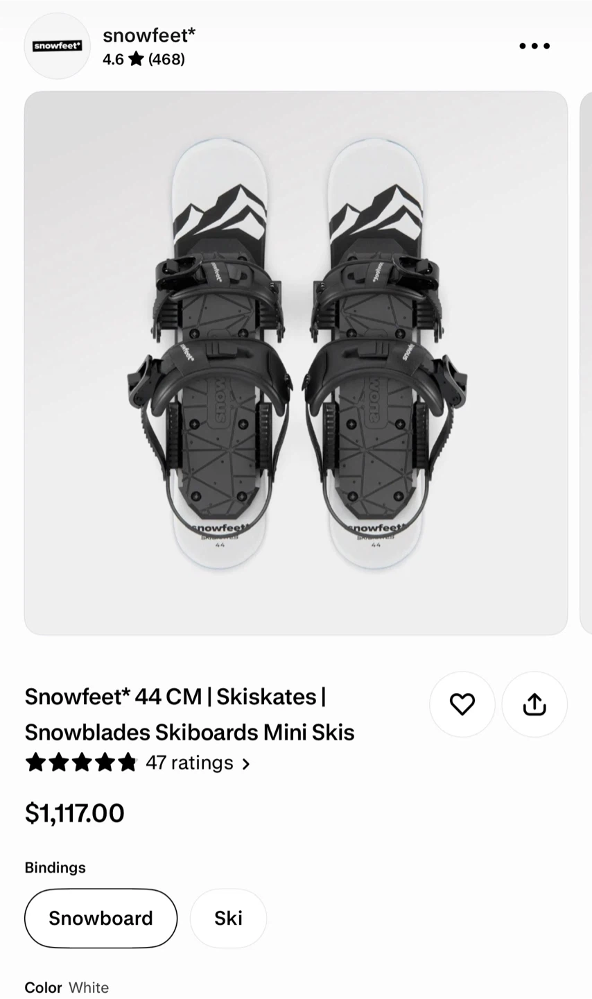 Snowfeet 44CM Skiskates | Mini Skis | Snowboard Bindings