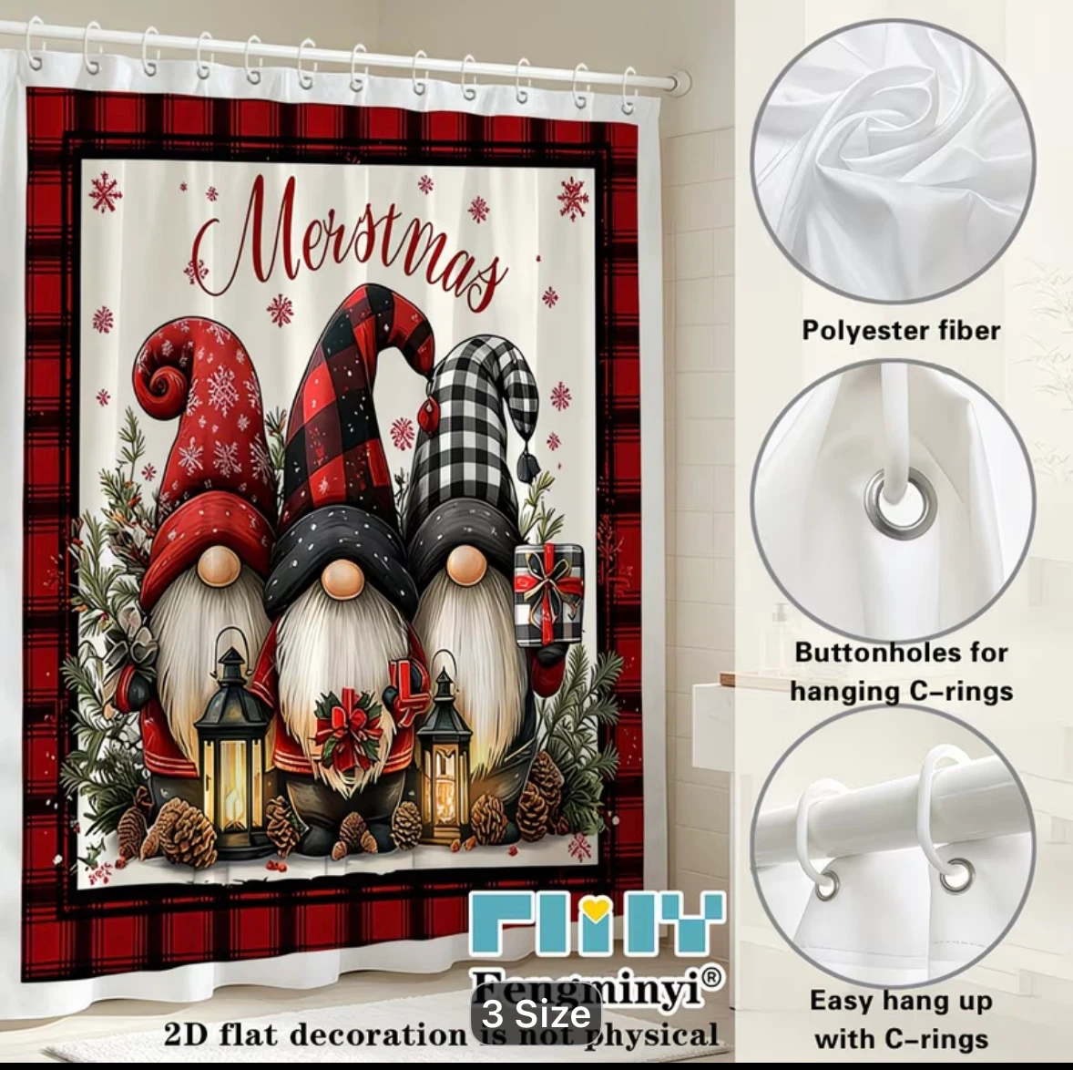 Christmas Gnome Shower Curtain - photo 3