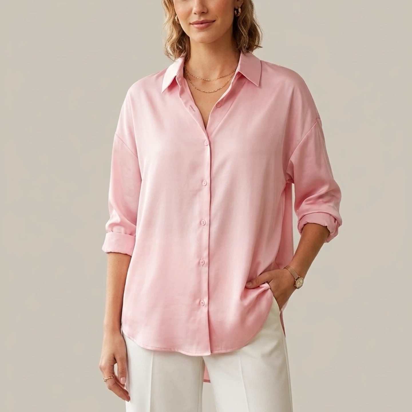 Vero Moda Pink Long Sleeve Shirt Satin Medium