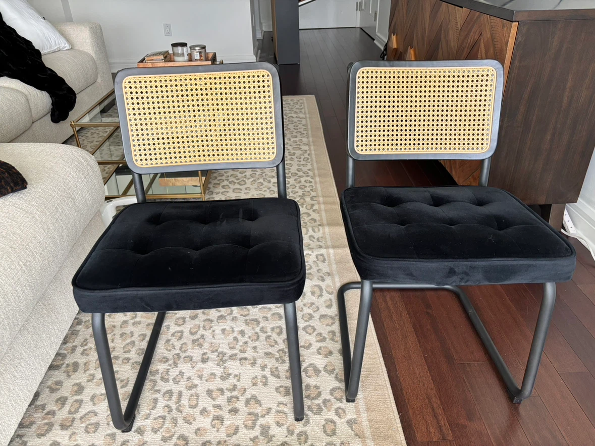 2 Black Dining Chairs with Rattan Back - photo 2