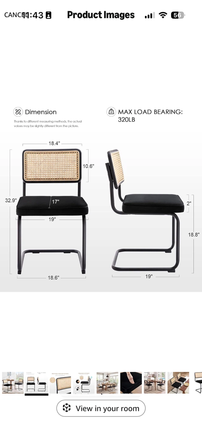 2 Black Dining Chairs with Rattan Back - photo 3