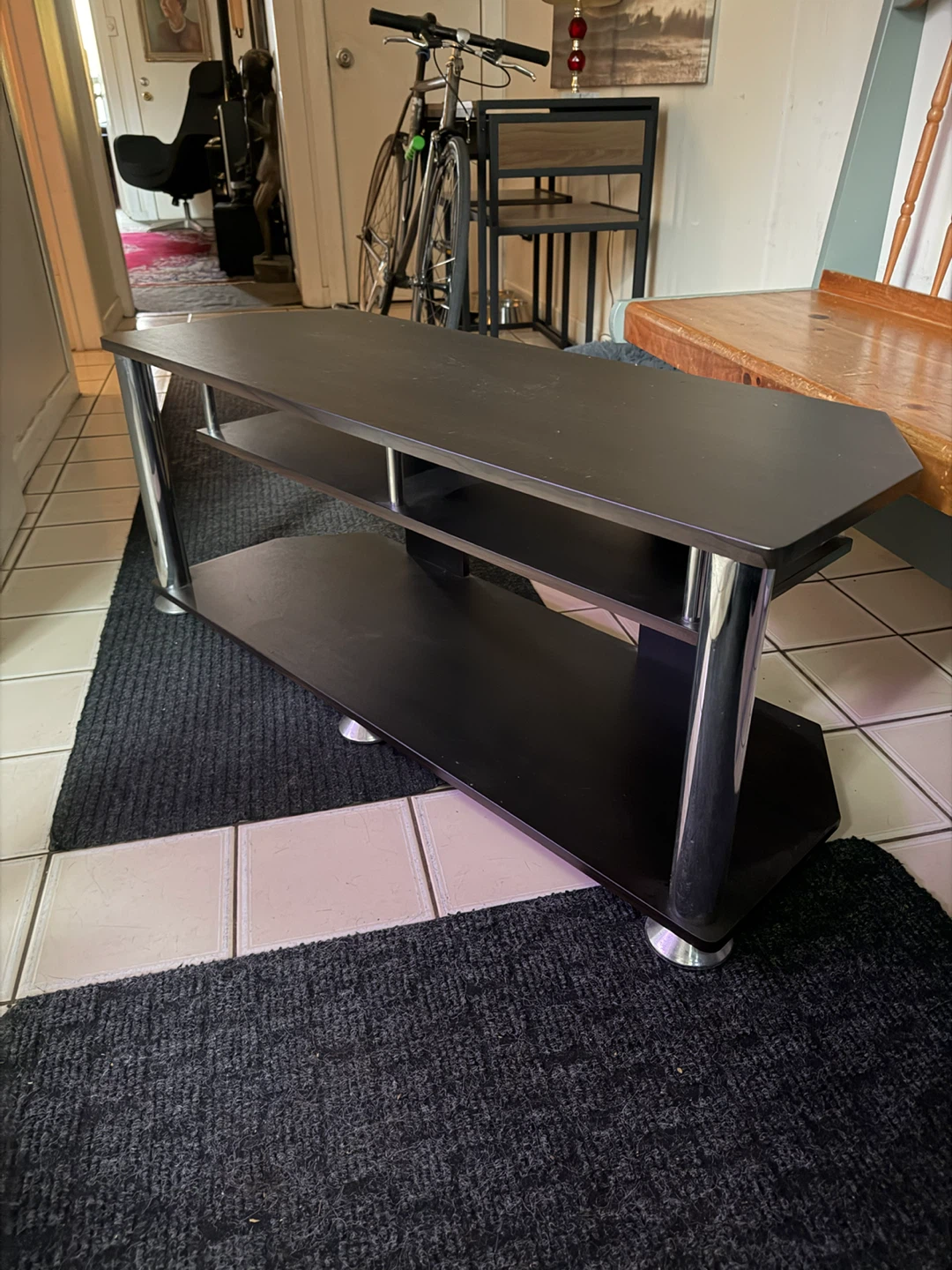 Black TV Stand with Chrome Accents