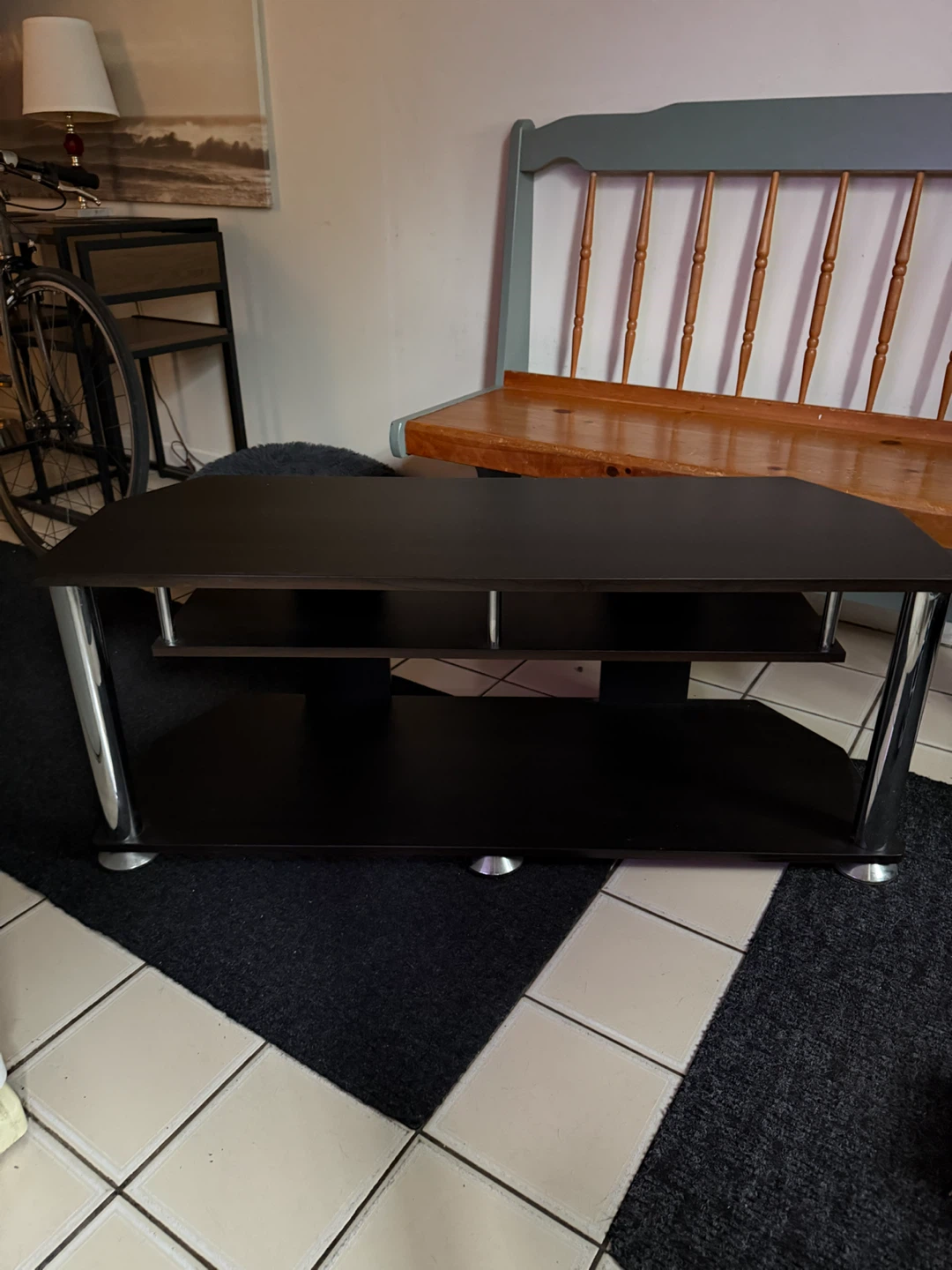Black TV Stand with Chrome Accents - photo 2