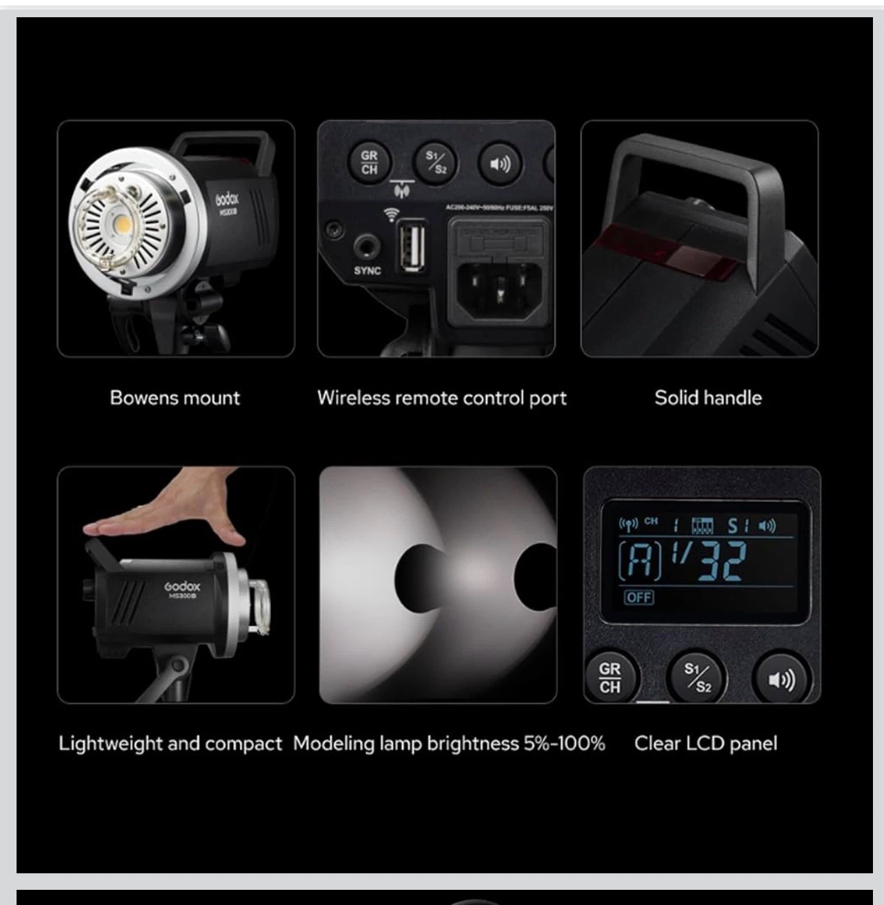 Godox MS300V Studio Flash 300Ws GN58 Compact studio strobe Flash - photo 2