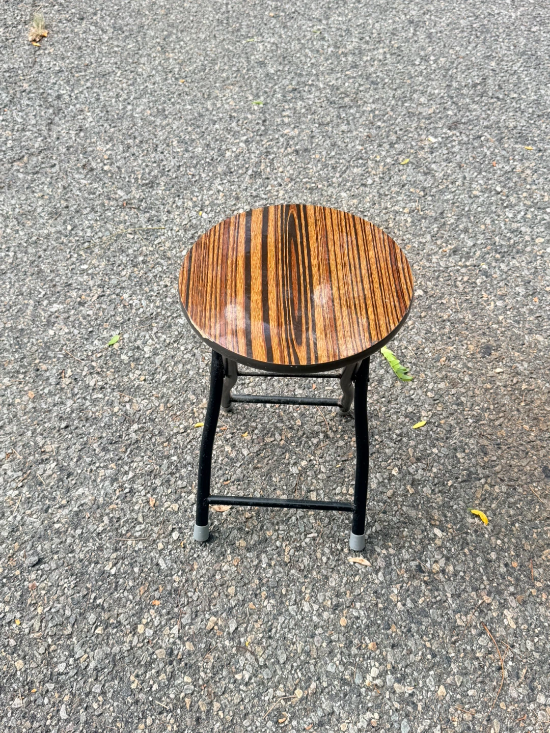 Foldable Round Stool with Wood Grain Finish - photo 2