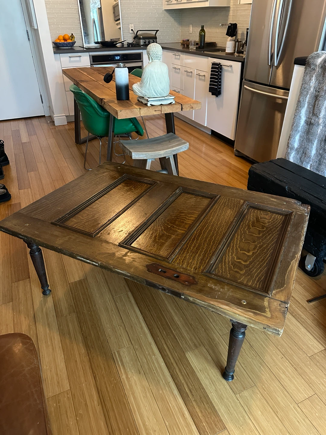 LARGE ANTIQUE OAK FARM HOUSE DOOR COFFEE TABLE vintage - photo 5