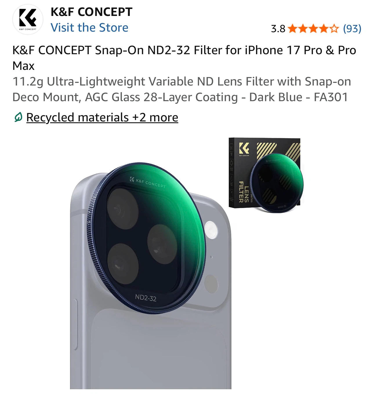 ND2-32 Filter for iPhone 17 Pro/Pro Max