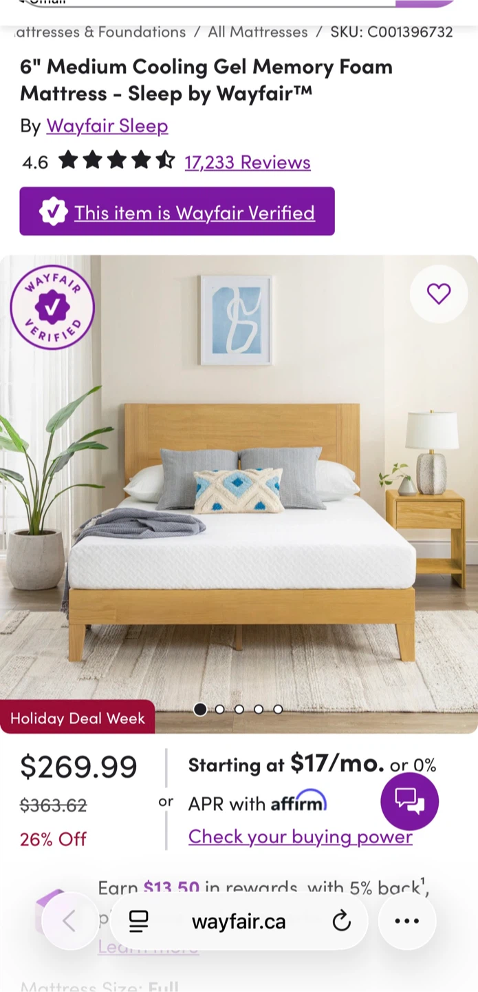 Full - Wayfair Sleep 6 inch Cooling Gel Memory Foam Mattress - photo 2
