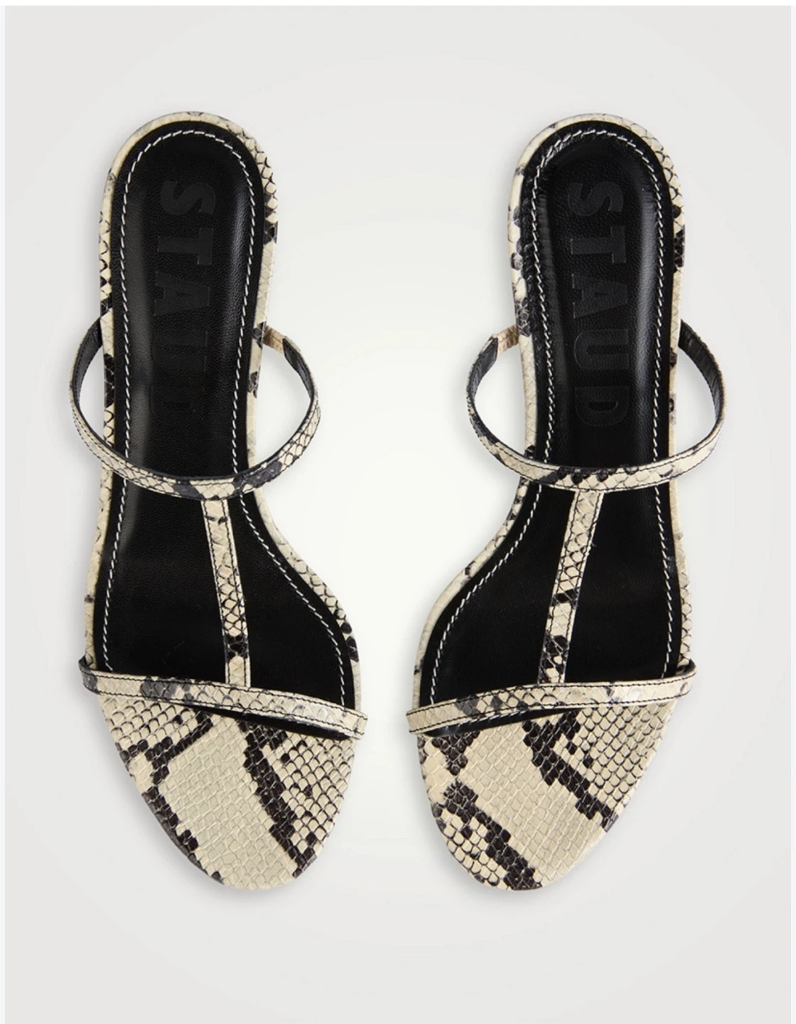 STAUD Talita White Snake Leather Heeled Mules 39