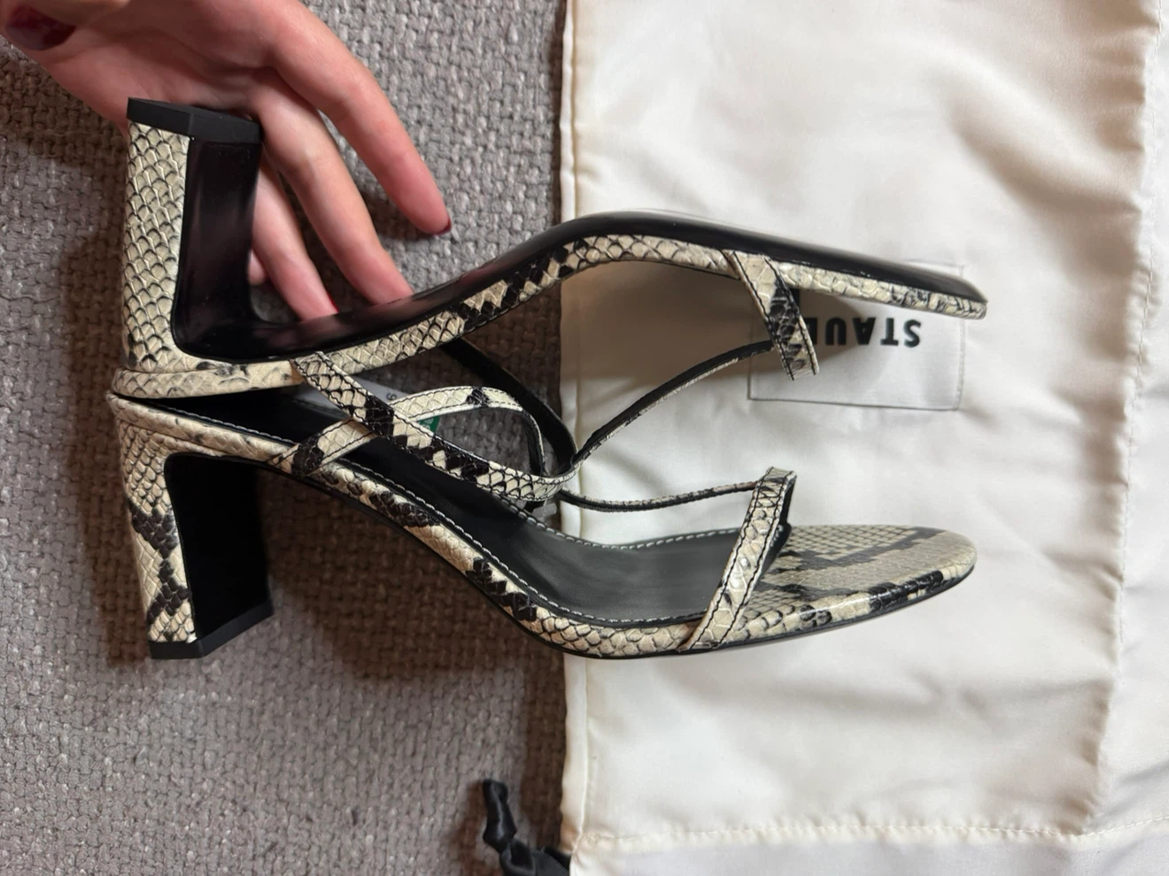 STAUD Talita White Snake Leather Heeled Mules 39 - photo 5