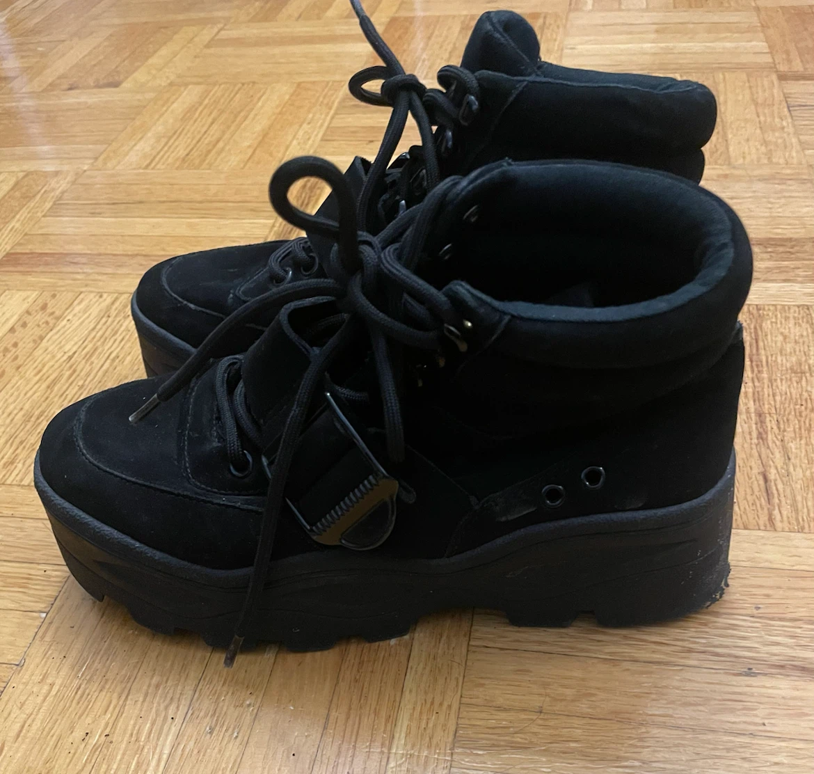 Black Suede Lace-Up Boots with Buckle Strap - photo 2
