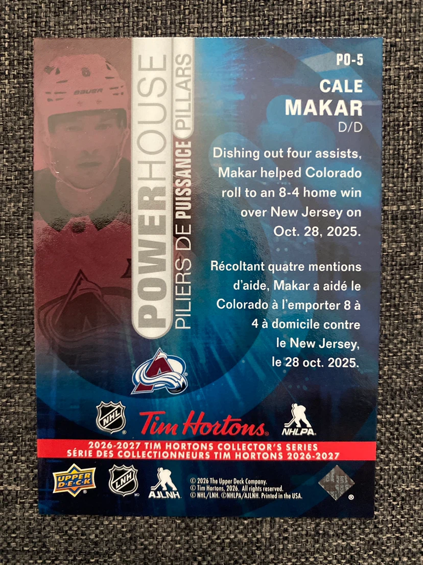 Upper Deck Cale Makar Powerhouse Trading Card - photo 2