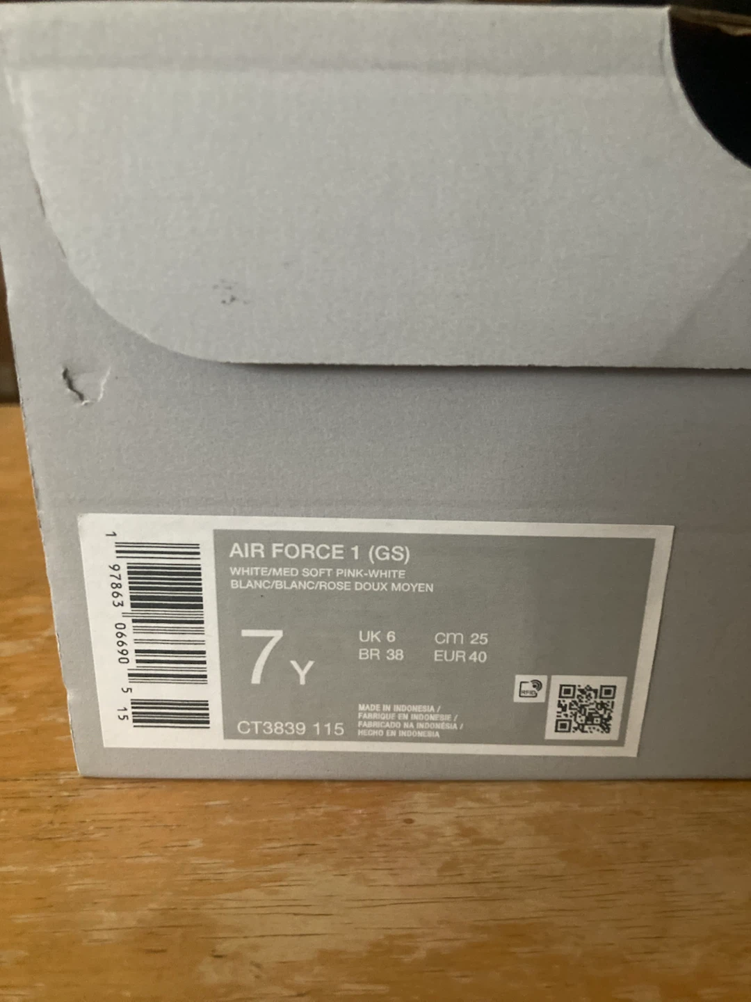 Nike Air Force 1 GS White/Soft Pink Size 7Y - photo 4