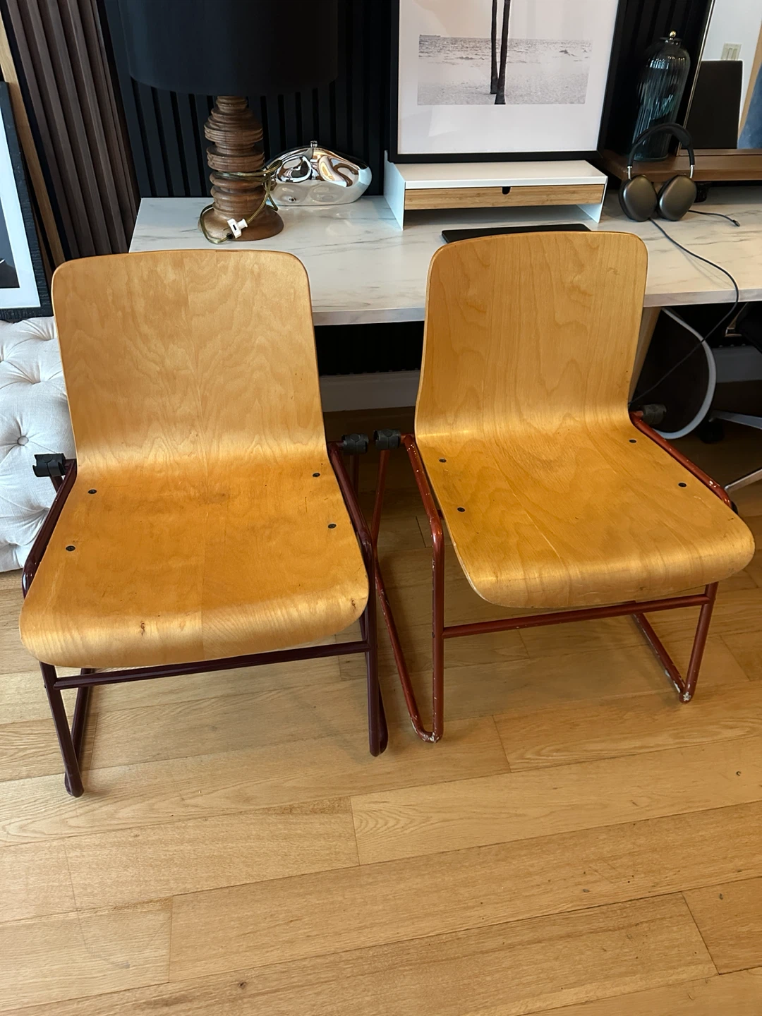 RARE VINTAGE MCM KINETICS PLY WOOD CHAIRS DINING DESK SIDE - photo 4