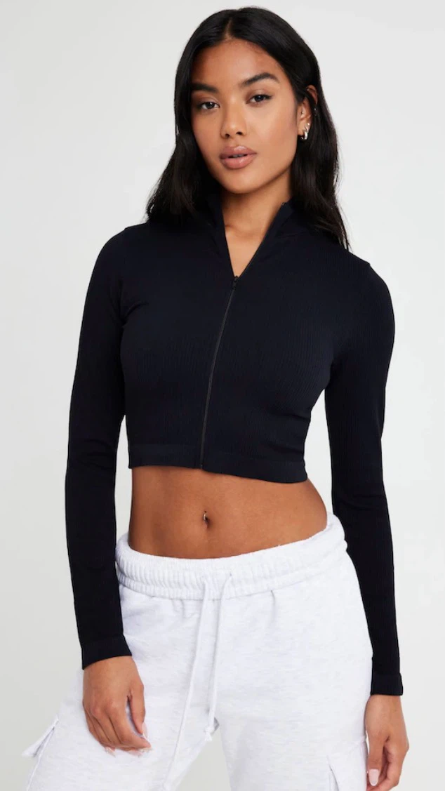 Black Ribbed Zip-Up Jacket and Matching Joggers Set
