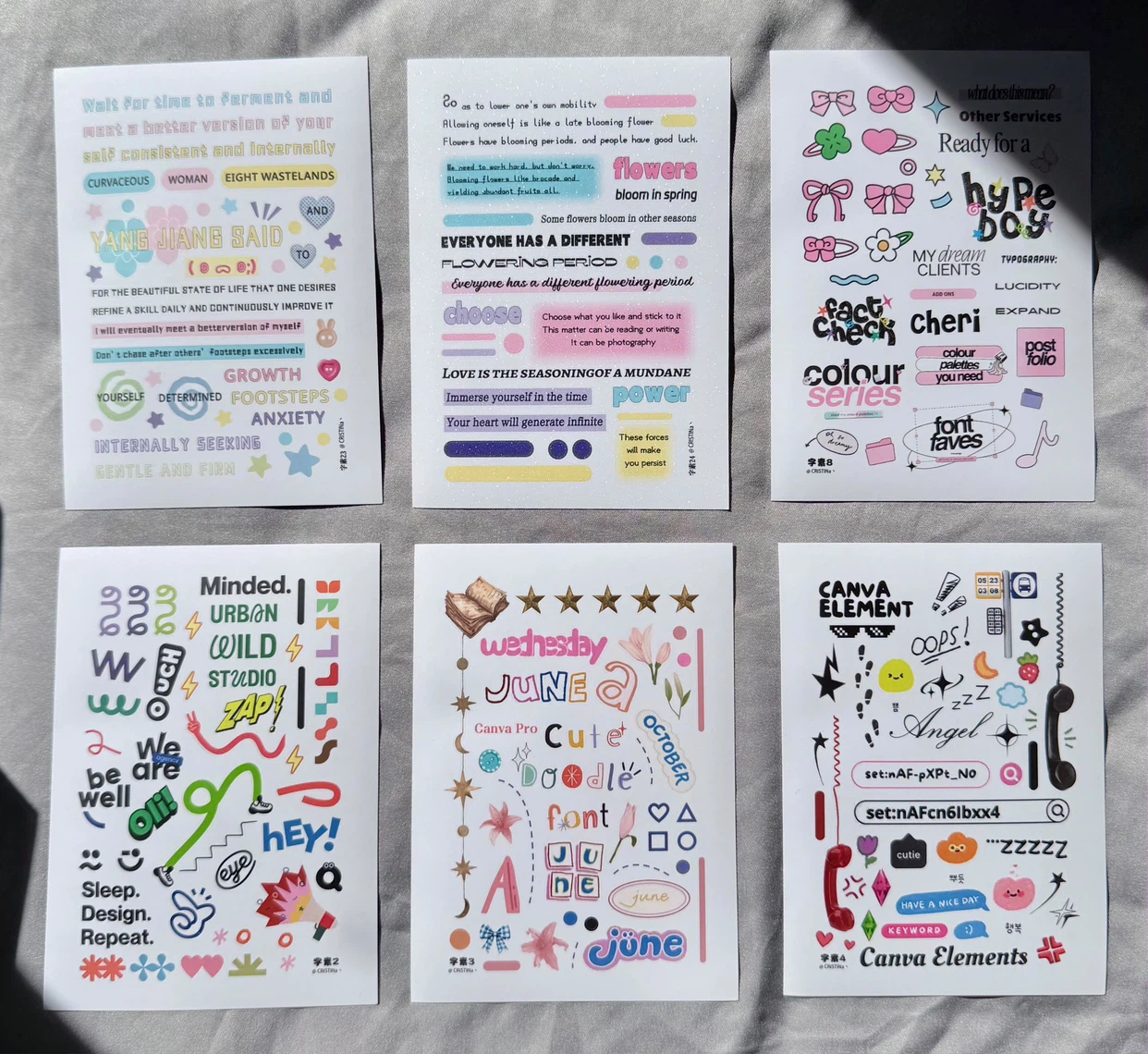 English word sticker sheets