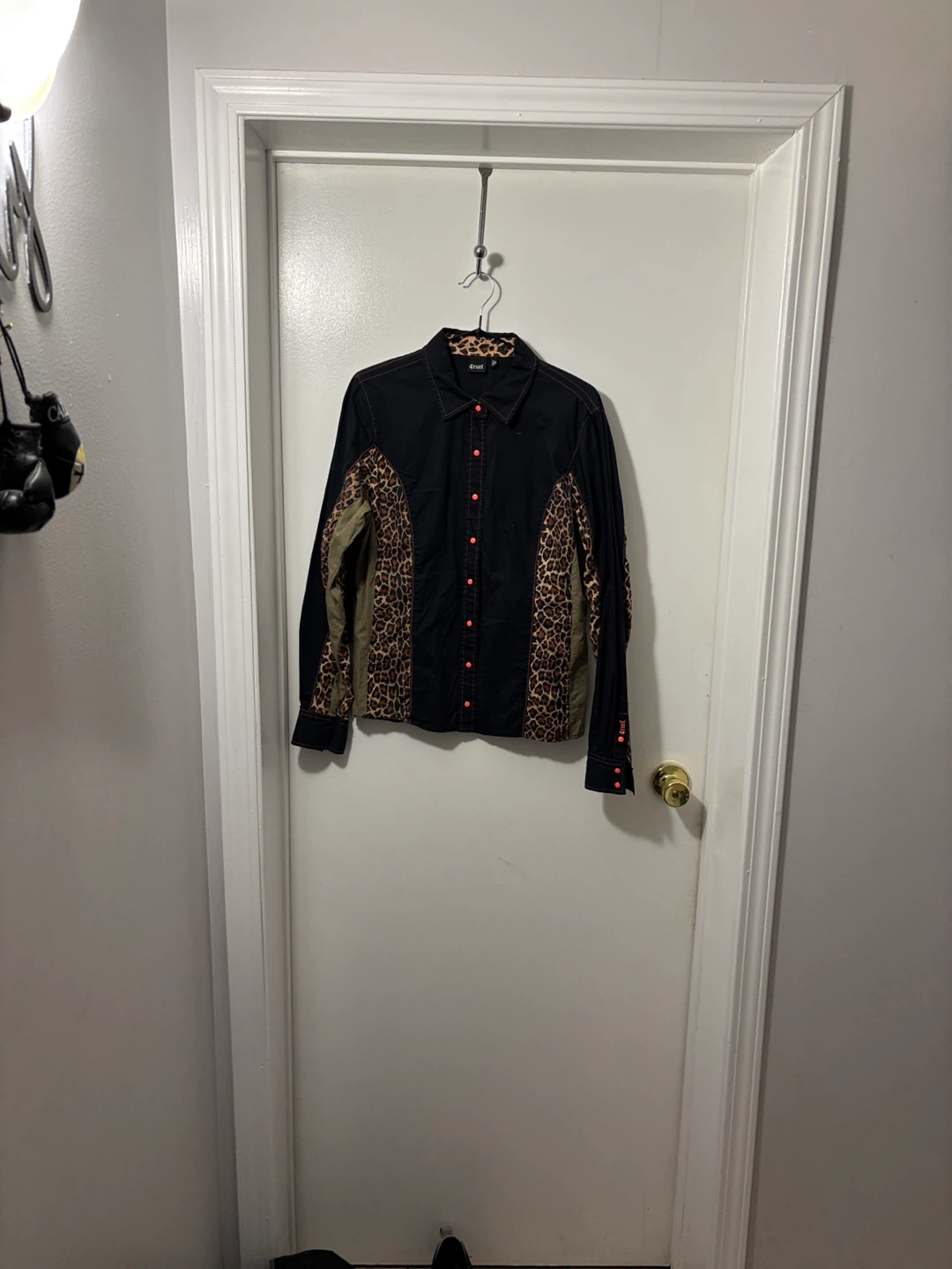 Cruel black shirt with leopard print detail