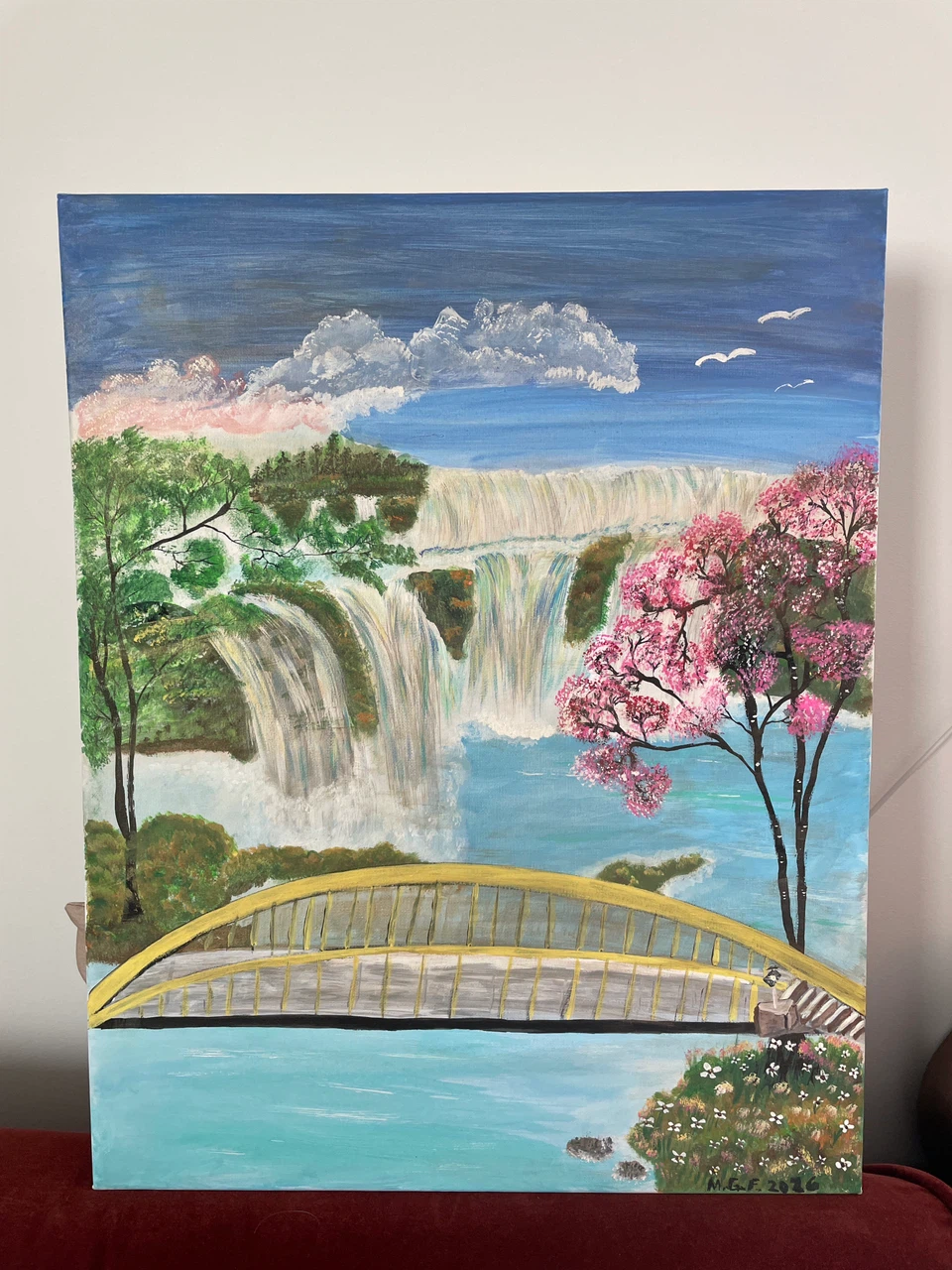 Floral Garden and Waterfalls Landscape