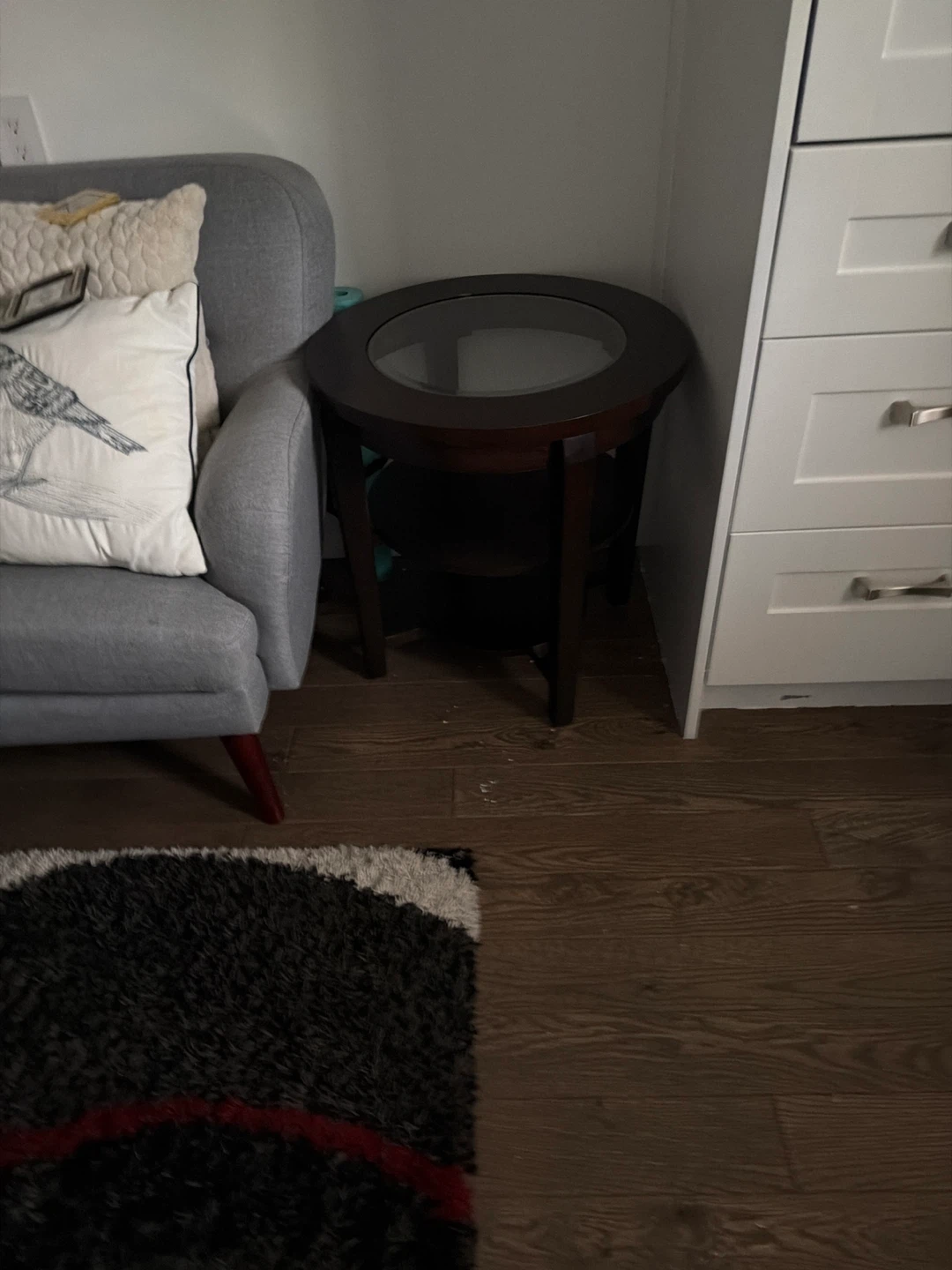 Dark Brown Round Glass-Top Side Table