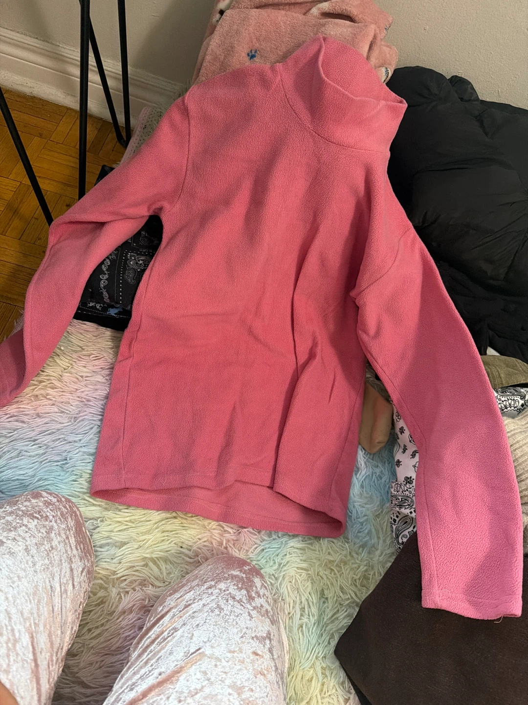 Pink Fleece Mock Neck Pullover