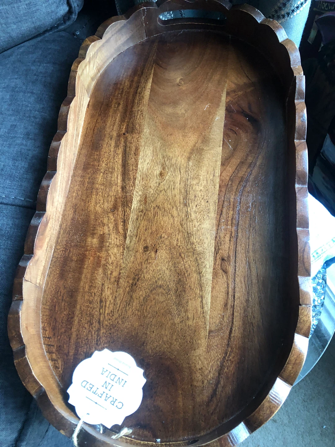 Acacia Wood Scalloped Serving Tray - photo 3