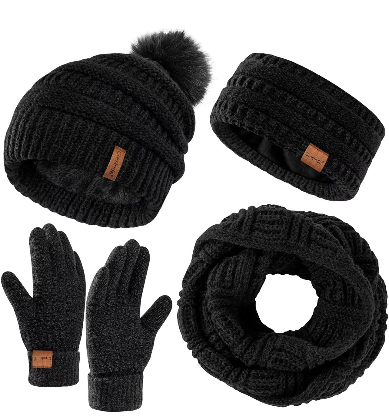 Winter Beanie, Scarf, Headband, and Glove Set
