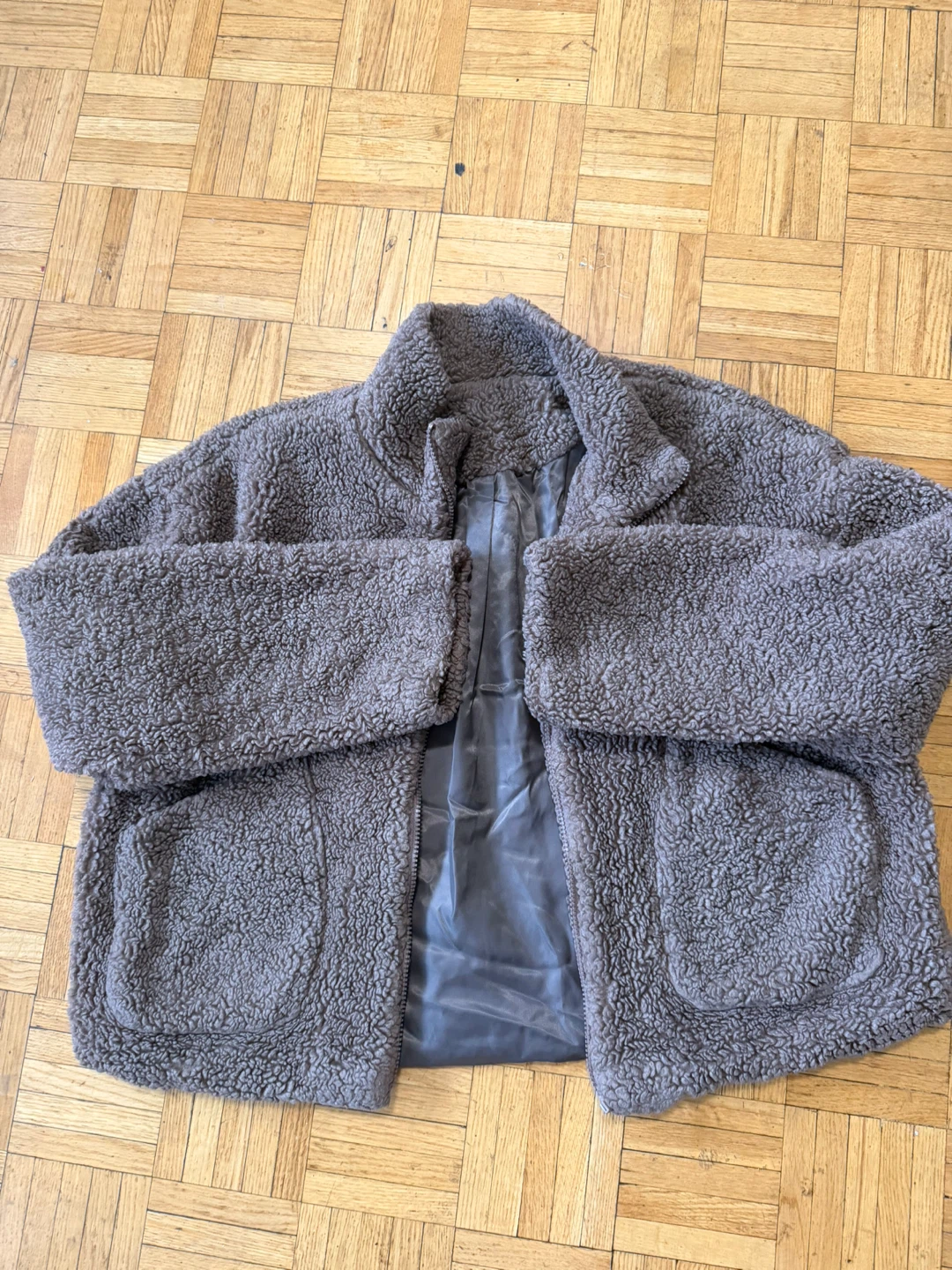 Taupe Sherpa Fleece Zip-Up Jacket