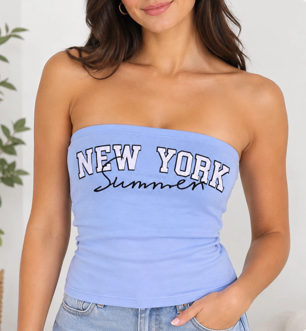 New York Summer Light Blue Tube Top