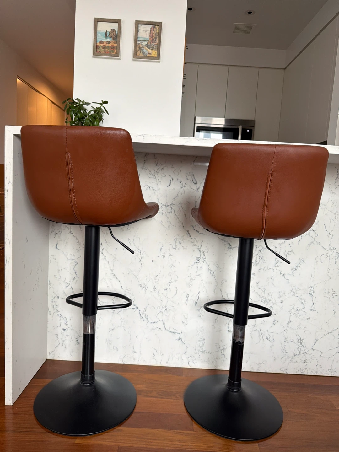 Set of 2 Brown Faux Leather Bar Stools
