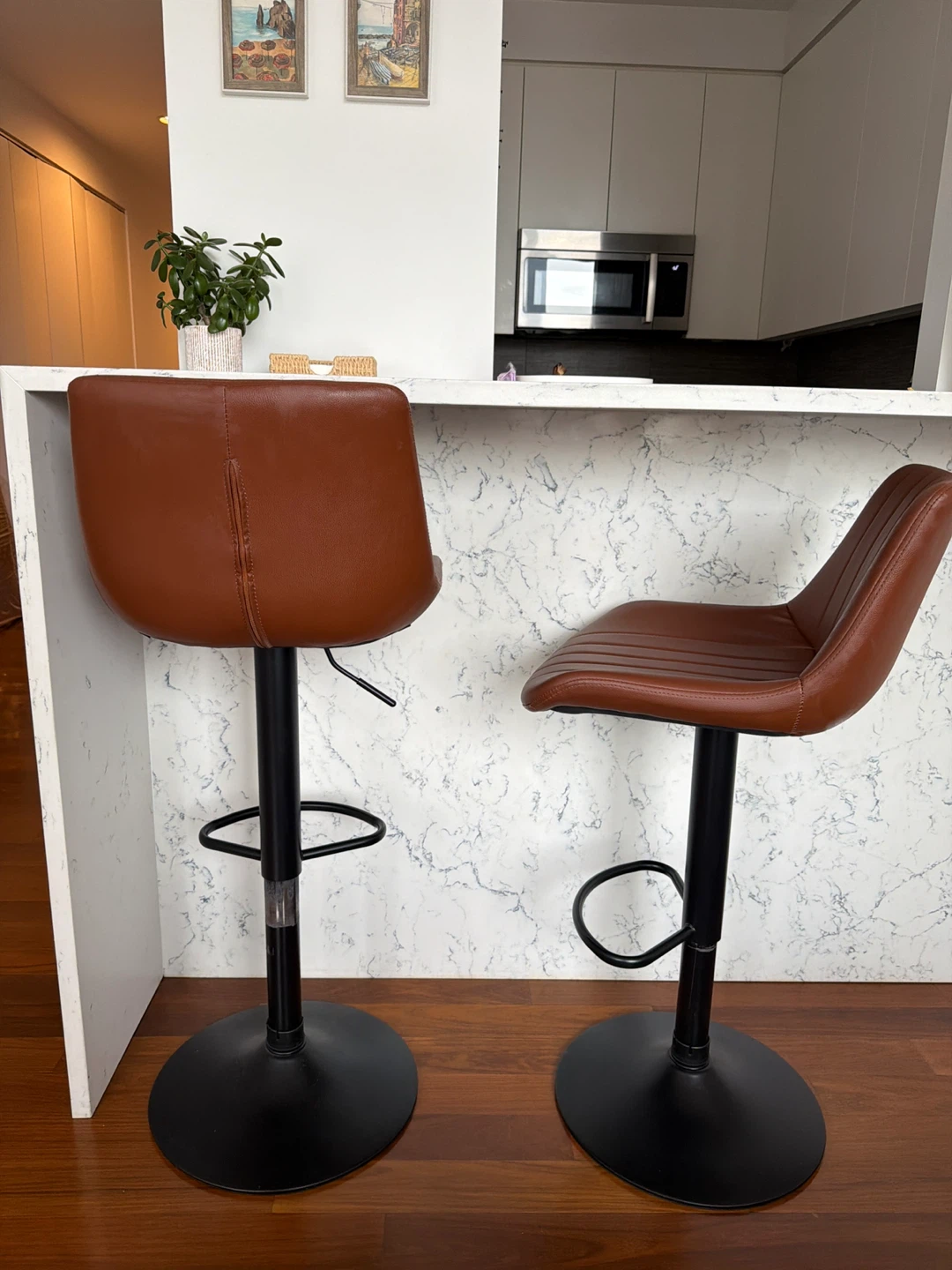Set of 2 Brown Faux Leather Bar Stools - photo 2