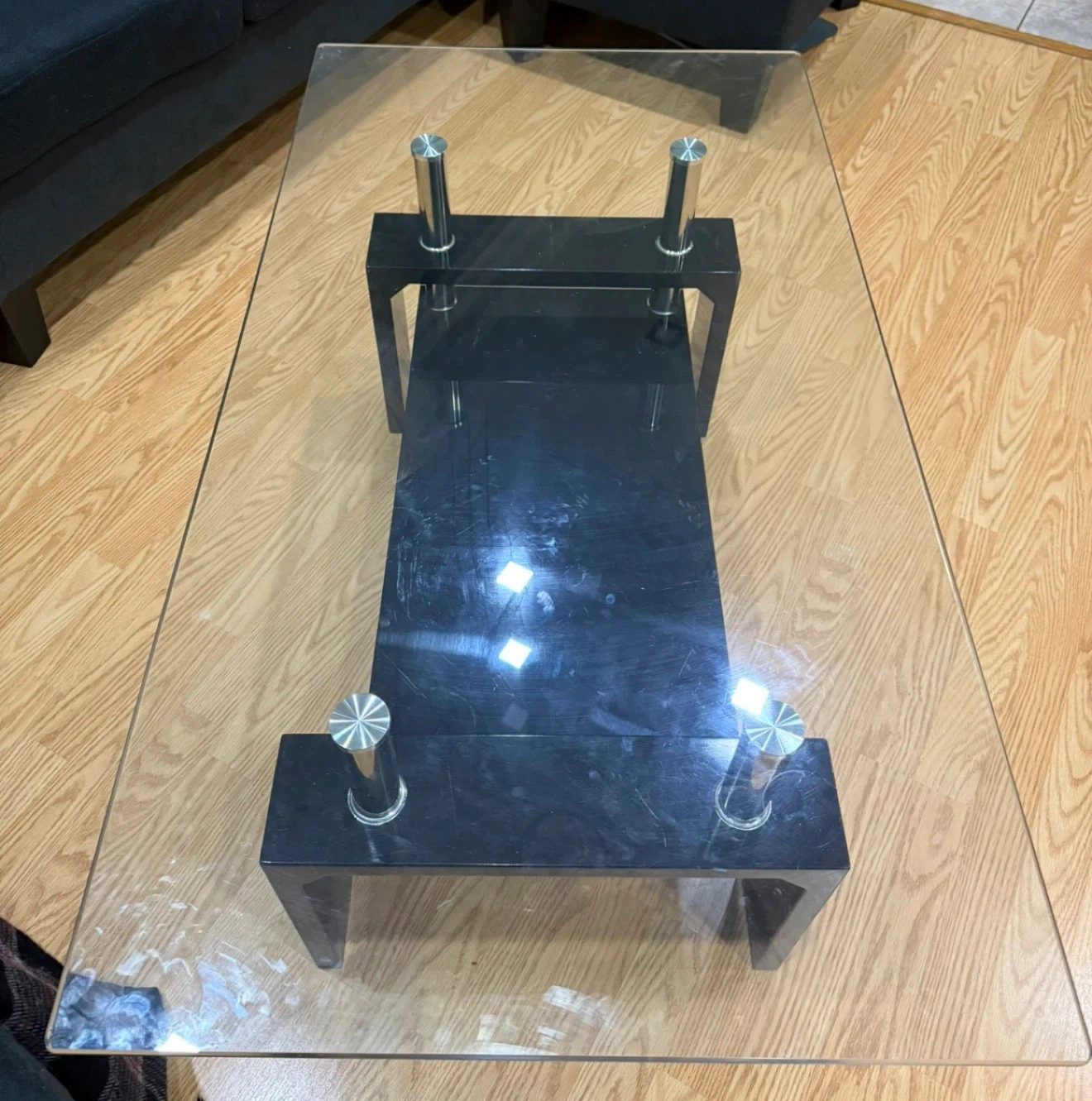 Modern Glass and Black Coffee Table