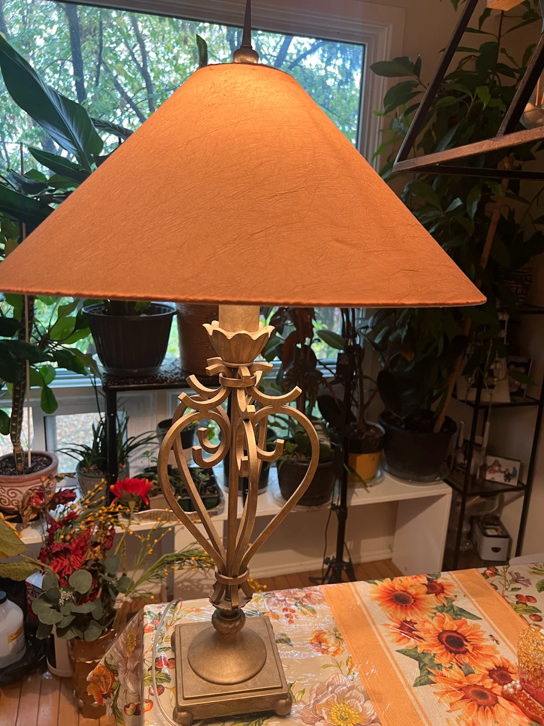 Elegant Bronze Table Lamp with Beige Shade