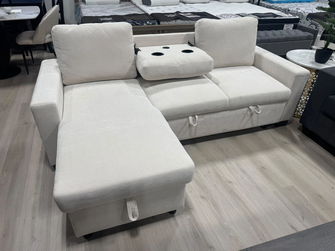 Cream Sectional Sofa Bed with Storage