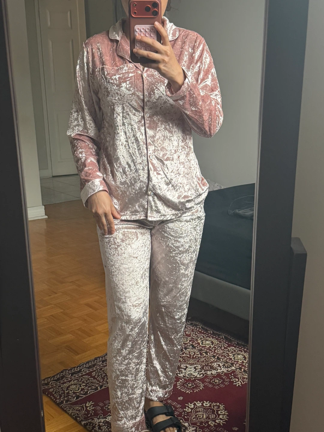 Pink Crushed Velvet Pajama Set