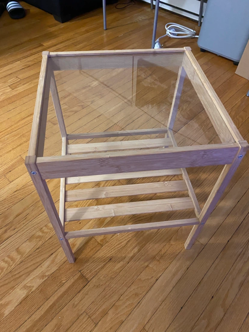 Bamboo side table with glass top - photo 2