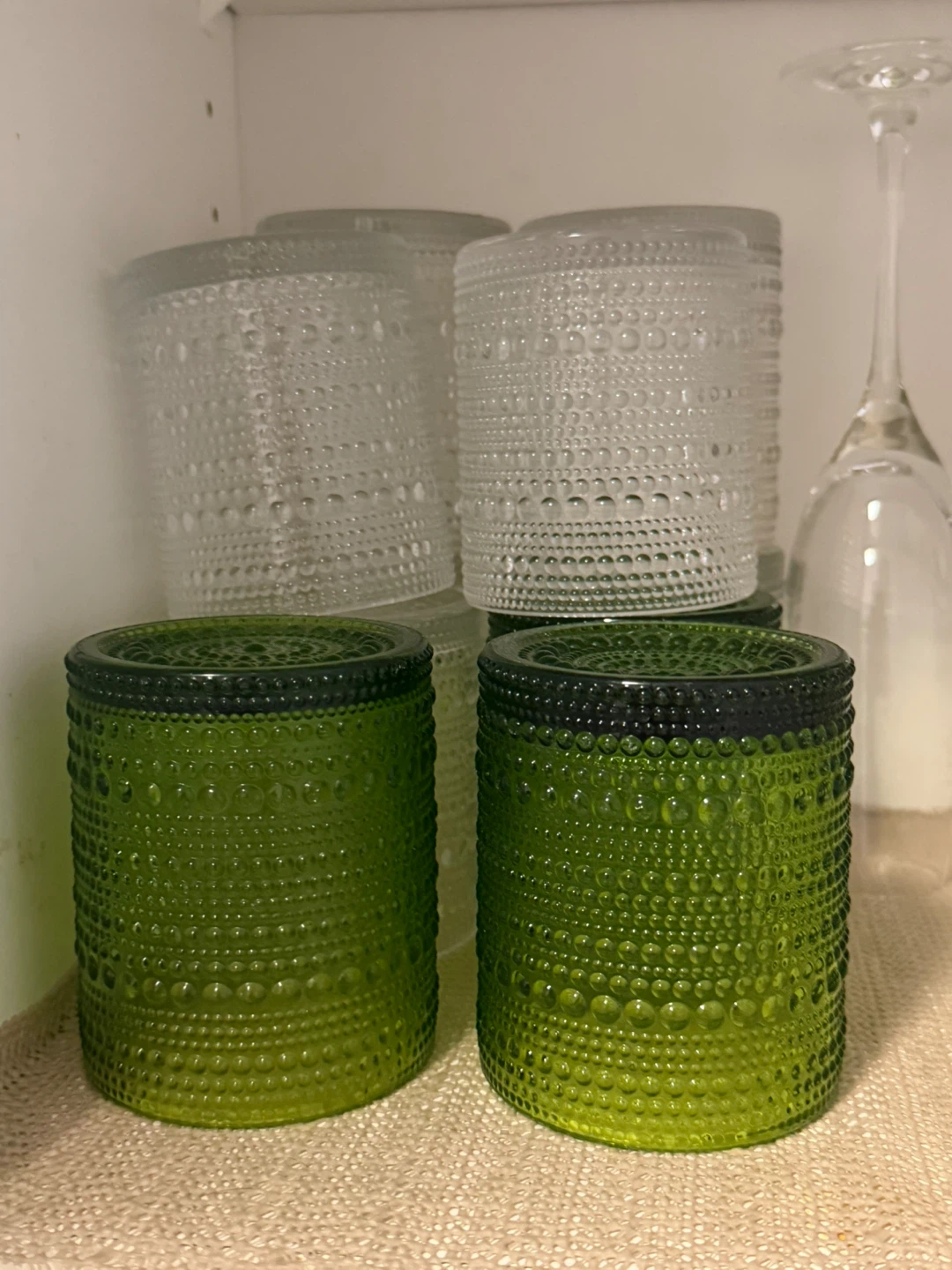 12 Set of hobnail textured glasses