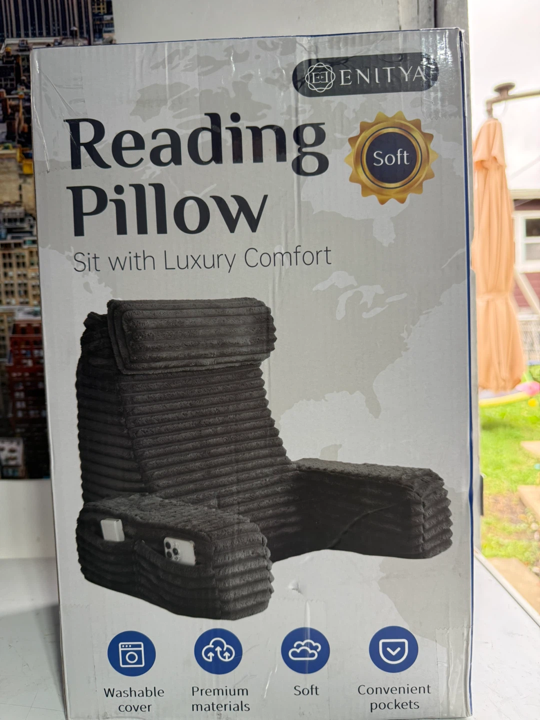 ENITYA 22 inch XL Reading Pillow - Dark Grey