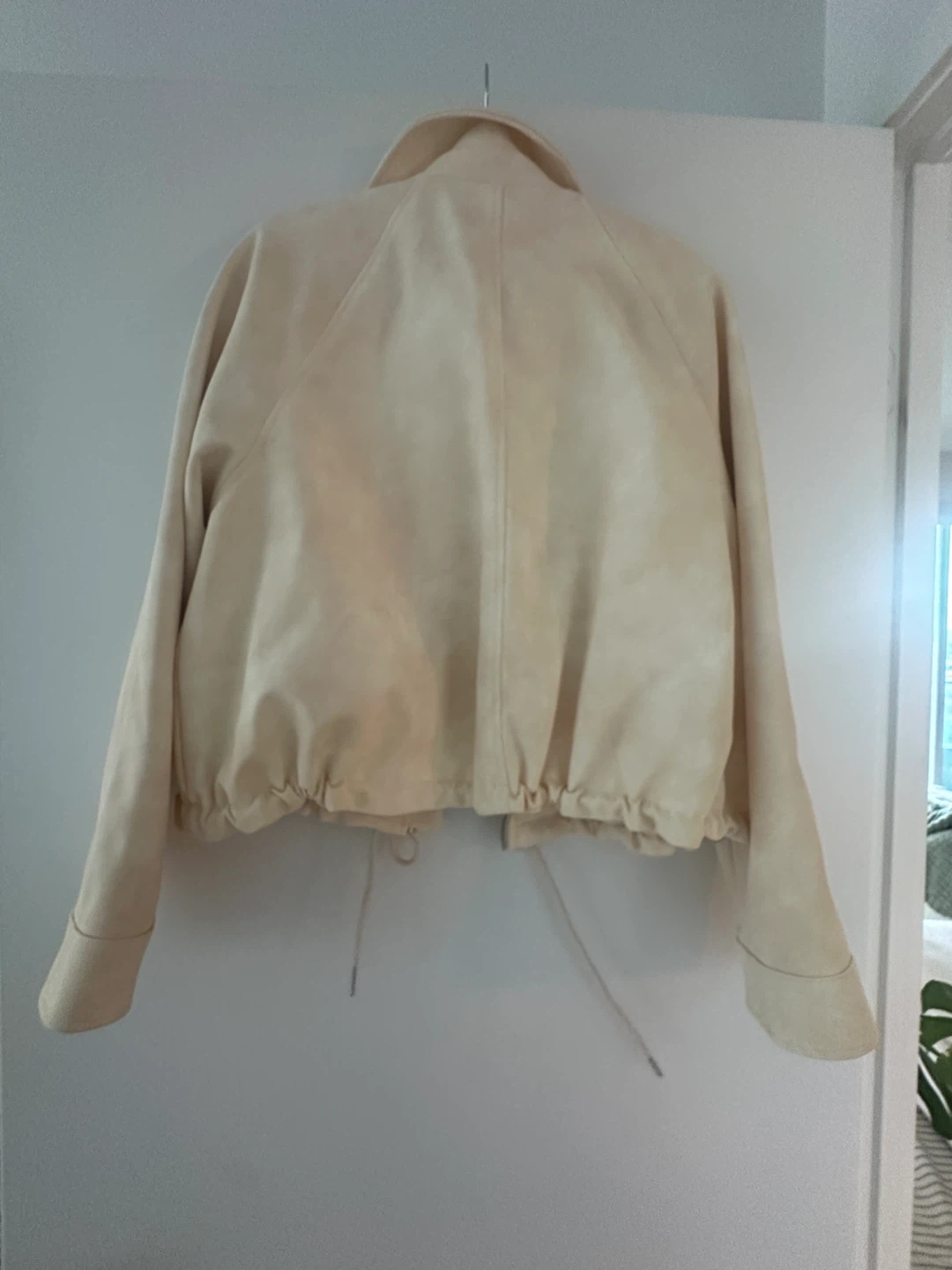 Cream Faux Suede Bomber Jacket