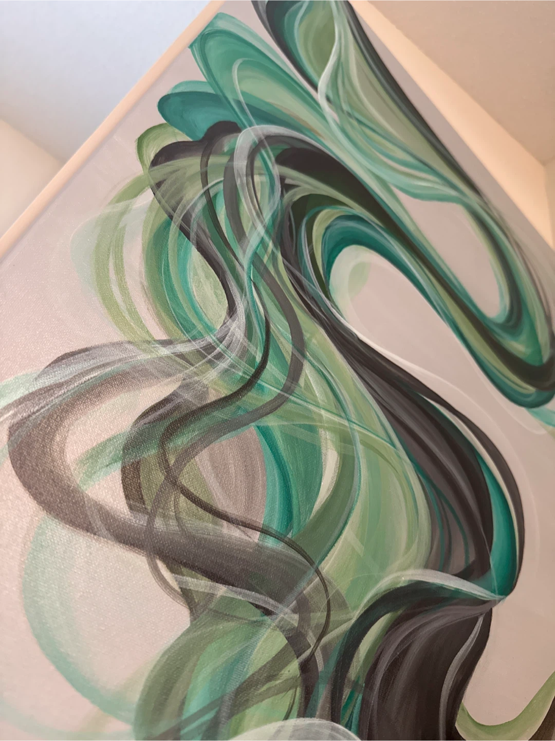 Green swarl abstract art, large acrylic painting - photo 5