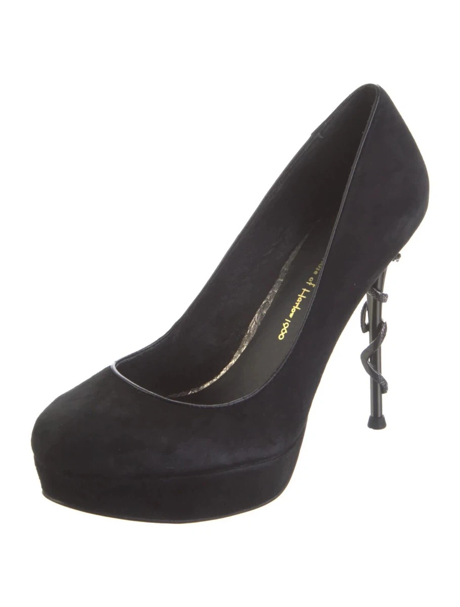 House of Harlow 1960 Black Suede Snake Heels