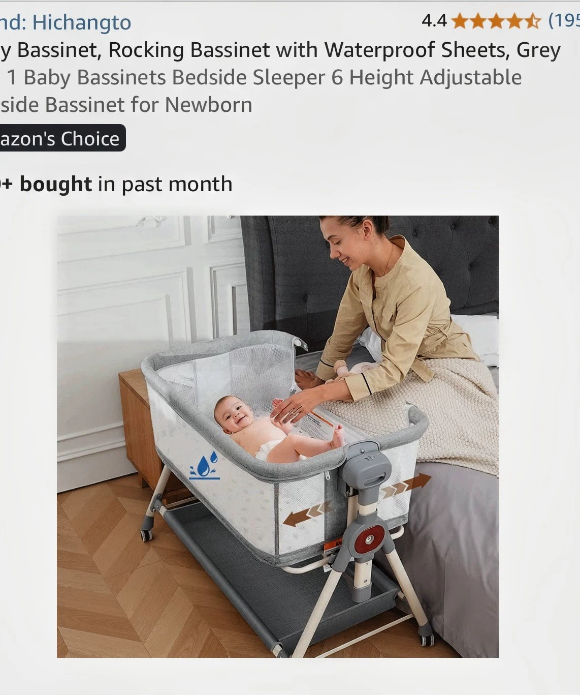 Hichangto Baby Bedside Sleeper Bassinet Grey