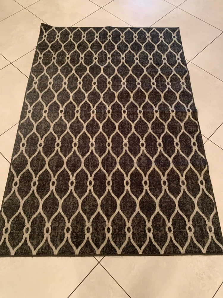 Dark Grey and Cream Geometric Pattern Area Rug