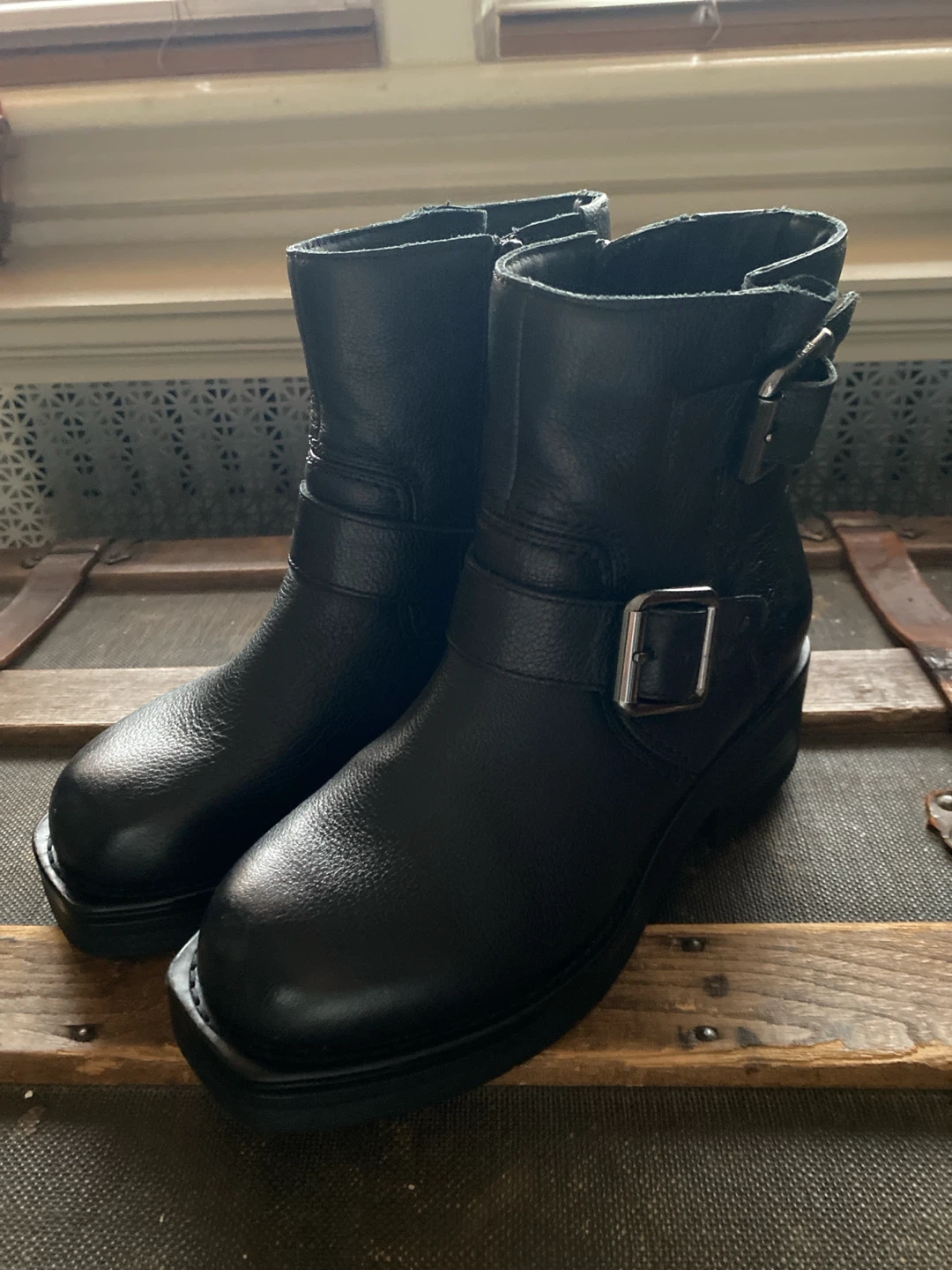 Clarks Black Leather Buckle Boots