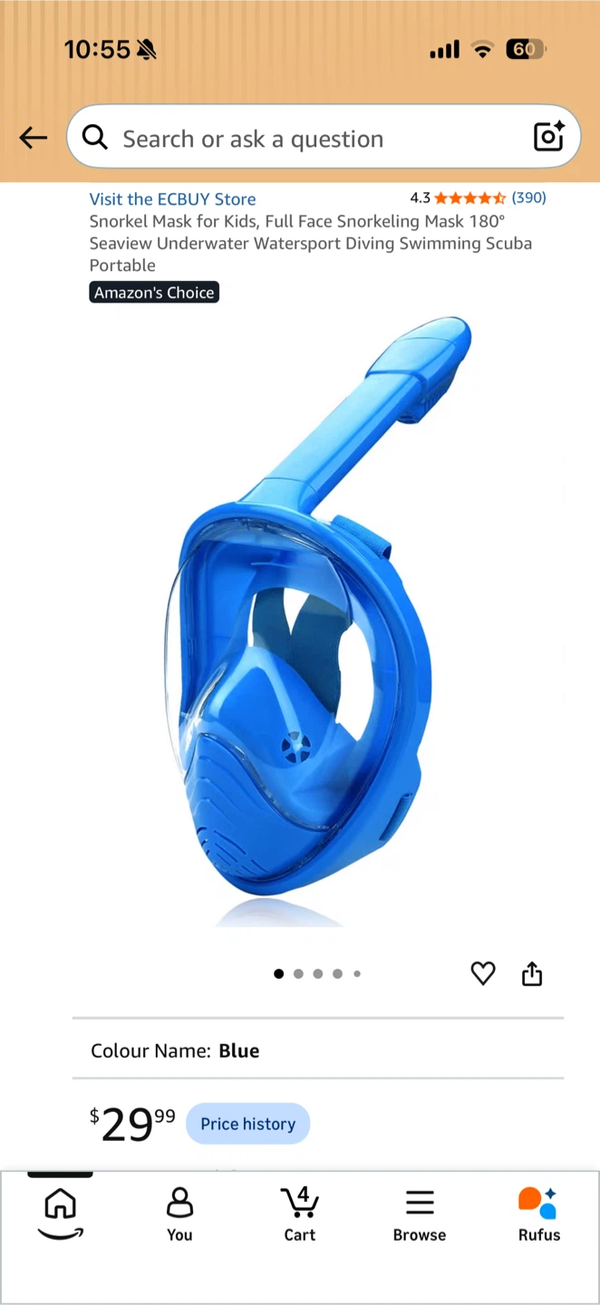 New Blue Full Face Kids Snorkel Mask