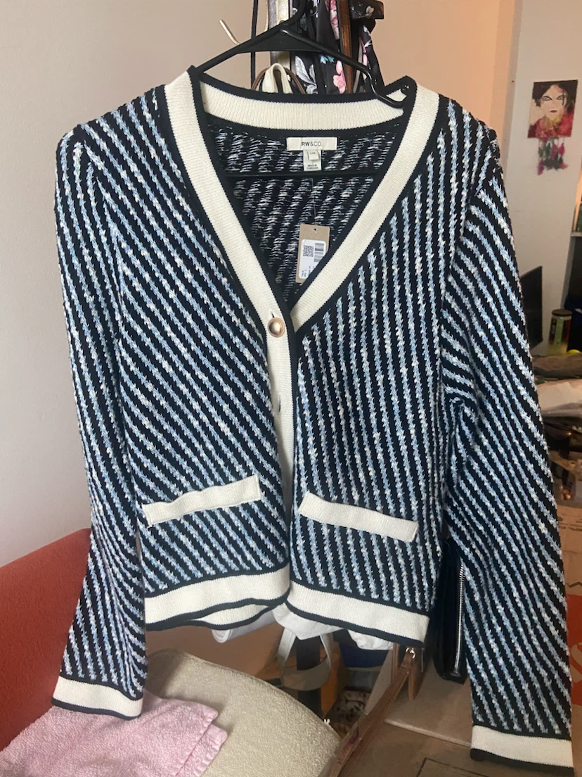 RW&Co. Striped Cardigan Size L